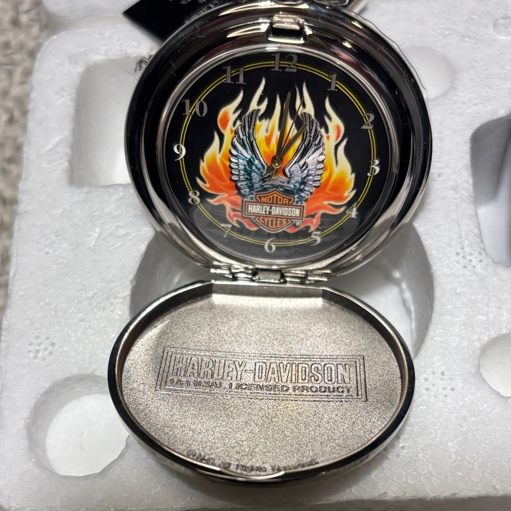 Harley Davidson Pocket Watch - Franklin Mint With Leather Case And Chain - Picture 1 of 14